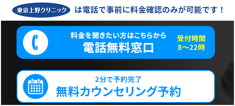 上野クリニックは電話での料金確認のみも可能です。
