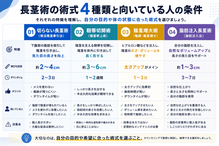 長茎術の術式4種類と向いている人の条件