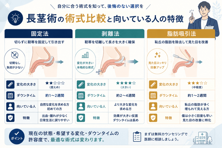 長茎術で知っておきたい術式の種類と向いている人の特徴