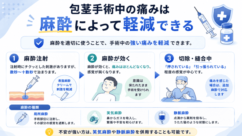 包茎手術中の痛みを麻酔で軽減できる仕組みの解説