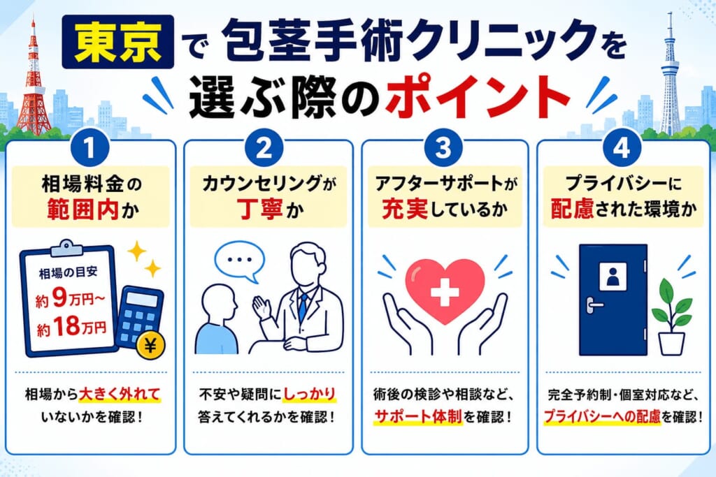 東京の包茎手術クリニックを選ぶ際のポイントを解説した画像