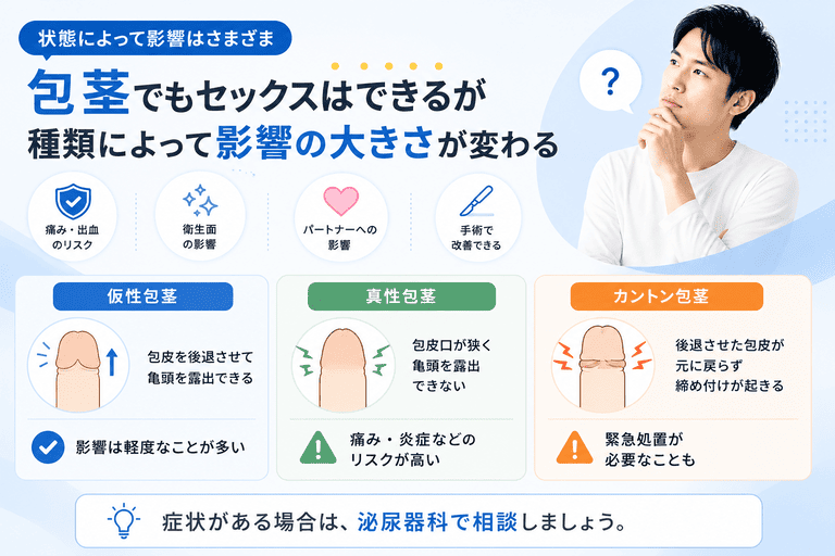包茎でもセックスはできるが種類によって影響の大きさが変わる